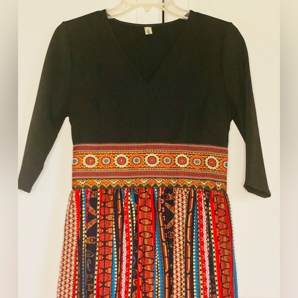 Midi Dress with Festive Patterned Skirt - Picture 5 of 5